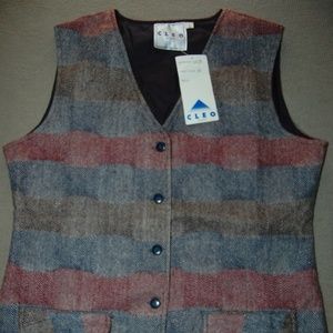 CLEO MADRID PLAID WOOL HIPSTER VEST SIZE S
